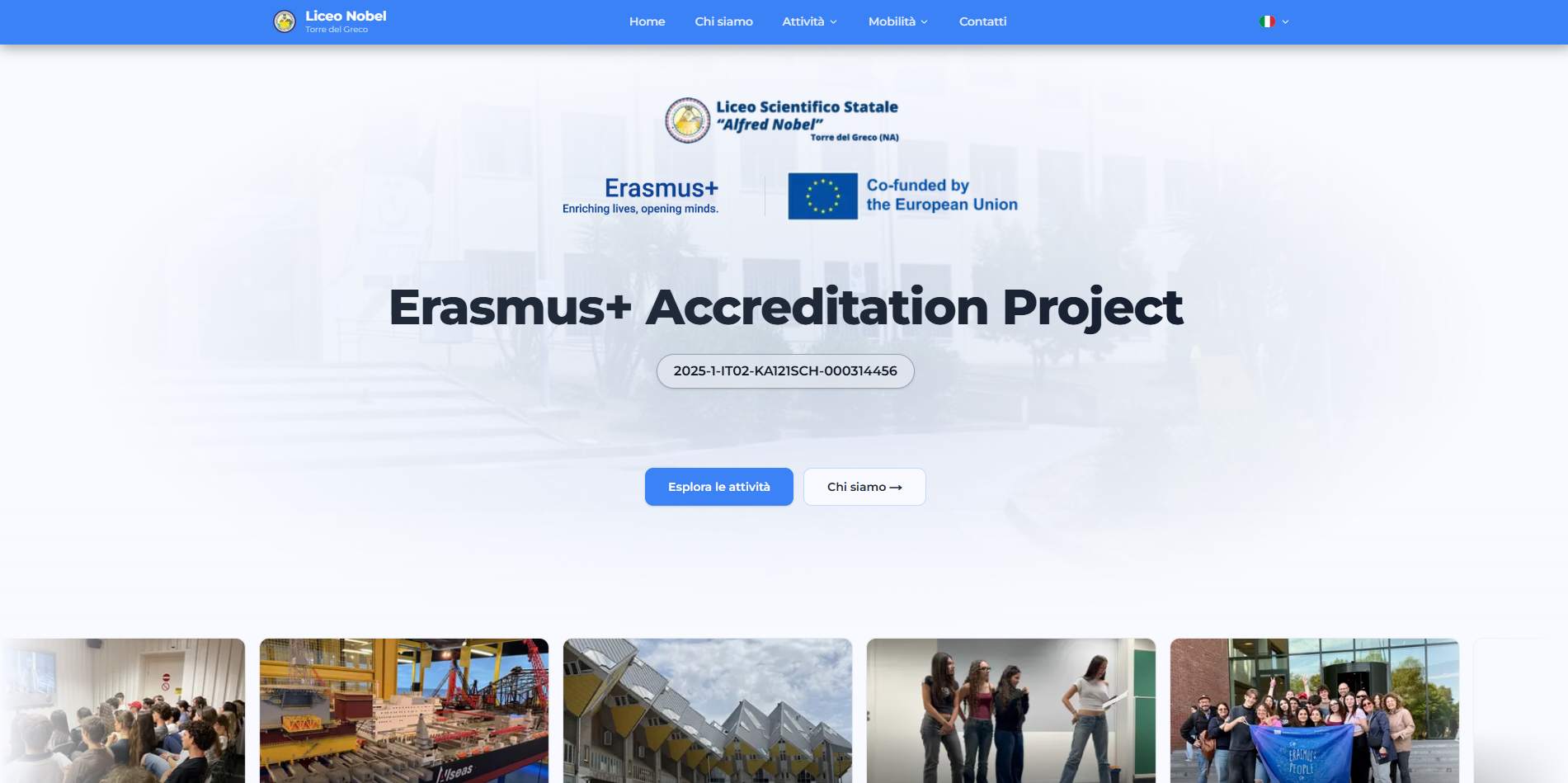 Screenshot del sito Liceo Nobel Erasmus+